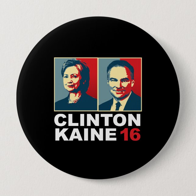 Chapa Redonda De 10 Cm Clinton Kaine 16 - Posterized -- (Anverso)