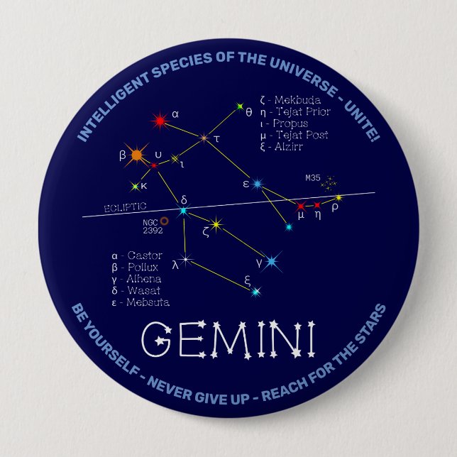 Chapa Redonda De 10 Cm Constelación de Zodiac Gemini (Anverso)