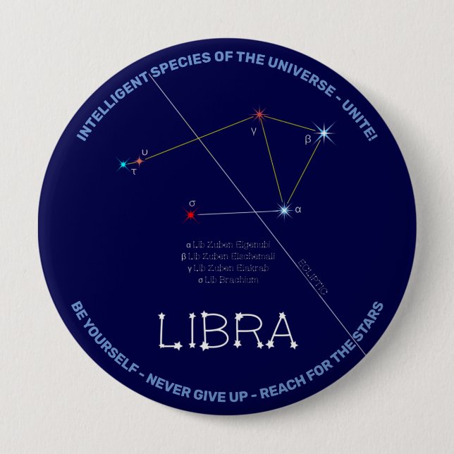 Chapa Redonda De 10 Cm Constelación de Zodiac Libra (Anverso)