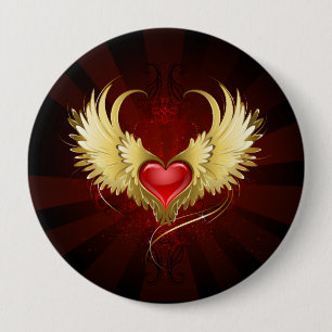 Chapa Redonda De 10 Cm Corazón Rojo con Alas Doradas