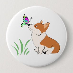 Chapa Redonda De 10 Cm Corgi Galés del Pembroke con la mariposa