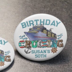 Chapa Redonda De 10 Cm Crucero Personalizado de Cumpleaños 