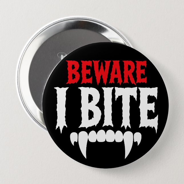 Chapa Redonda De 10 Cm Cuidado Muerdo Funny Vampire Halloween (Anverso y reverso)