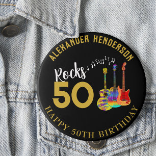 Chapa Redonda De 10 Cm Cumpleaños 50 Nombre Guitarras Música Rock 50