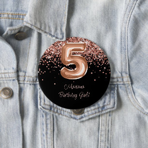 Chapa Redonda De 10 Cm Cumpleaños 5 Rose Gold Black