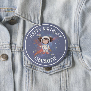 Chapa Redonda De 10 Cm Cumpleaños de niña astronauta en el espacio exteri
