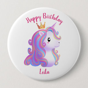 Chapa Redonda De 10 Cm Cumpleaños de Unicornio Caprichoso