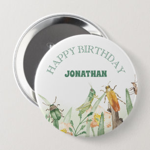 Chapa Redonda De 10 Cm Cumpleaños infantil con insectos al estilo acuarel