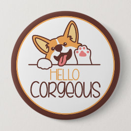 Chapa Redonda De 10 Cm Cute Hello Corgi Dog