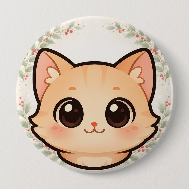 Chapa Redonda De 10 Cm Cute Kawaii Cat Face Button (Anverso)