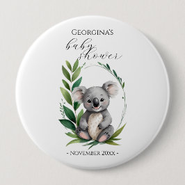 Chapa Redonda De 10 Cm Cute Koala Bear Watercolor Green Baby Shower
