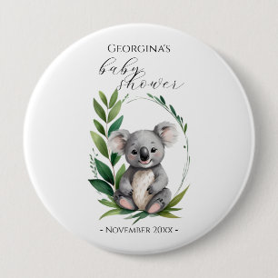 Chapa Redonda De 10 Cm Cute Koala Bear Watercolor Green Baby Shower