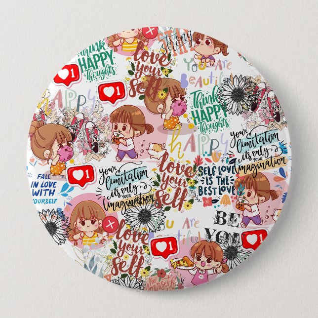 Chapa Redonda De 10 Cm Cute Motivational – Positive Quote Kawaii  (Anverso)