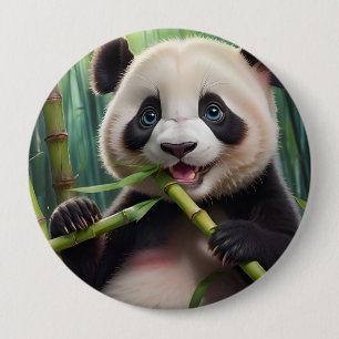 Chapa Redonda De 10 Cm Cute Panda Comiendo Bambú