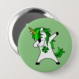 Chapa Redonda De 10 Cm Dabbing Green Unicorn St. Patrick's day Clover