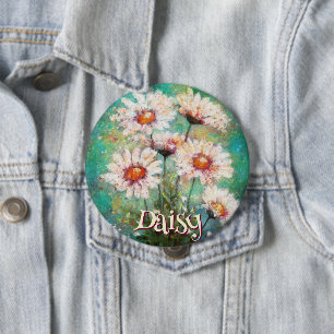 Chapa Redonda De 10 Cm Daisies Floral Impresionista Teal Personalizado