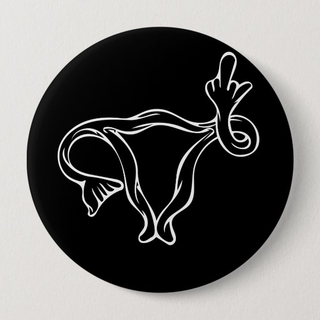 Chapa Redonda De 10 Cm Dedo medio Uterus Pro-elección (Anverso)