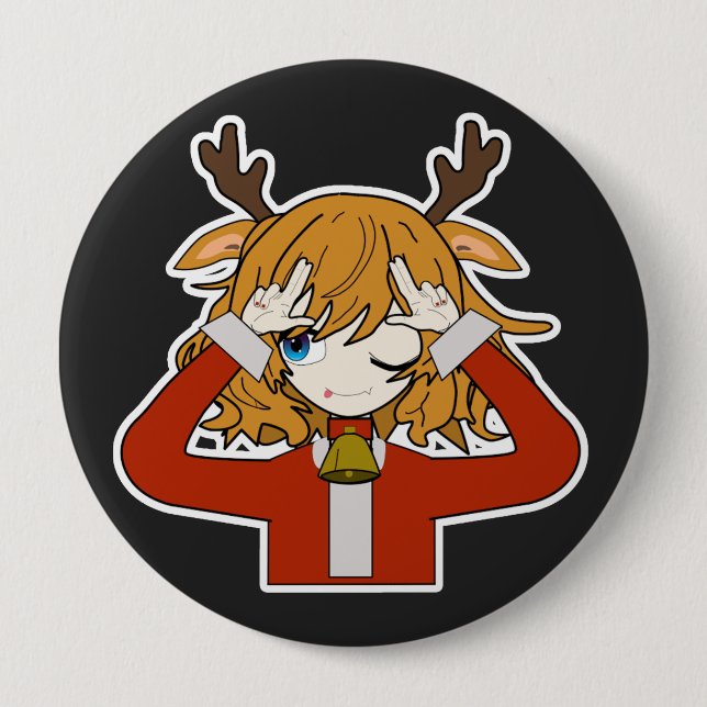 Chapa Redonda De 10 Cm deer girl with santa clothes (Anverso)