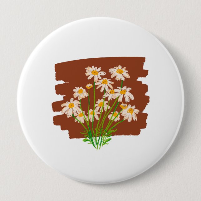 Chapa Redonda De 10 Cm Diseño floral rústico sobre fondo marrón (Anverso)