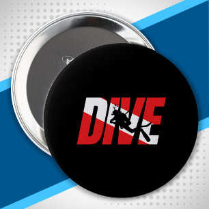 Chapa Redonda De 10 Cm Dive, Scuba Diver Gift Diver Down Flag Diving