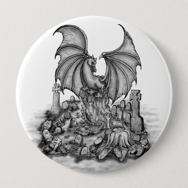 Chapa Redonda De 10 Cm Dragón con zombi (Anverso)