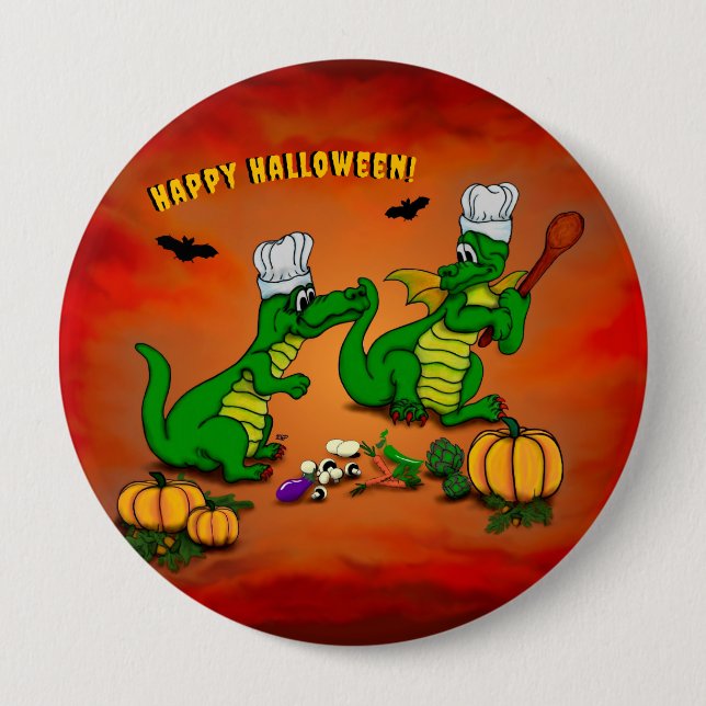 Chapa Redonda De 10 Cm Dragones - ¡Feliz Halloween! Hoy cocinaré (Anverso)