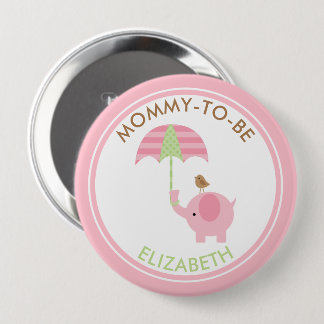 Chapa Redonda De 10 Cm El elefante rosa lindo Baby Shower personalizado