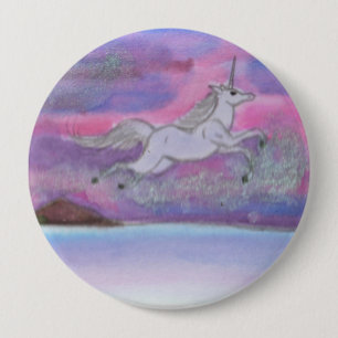 Chapa Redonda De 10 Cm El unicornio blanco sobrevolando la noche del pais