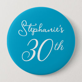 Chapa Redonda De 10 Cm Elegante Aqua Blue Monograma 30 Fiesta de cumpleañ