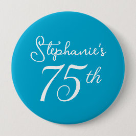 Chapa Redonda De 10 Cm Elegante Aqua Blue Monograma 75ª fiesta de cumplea