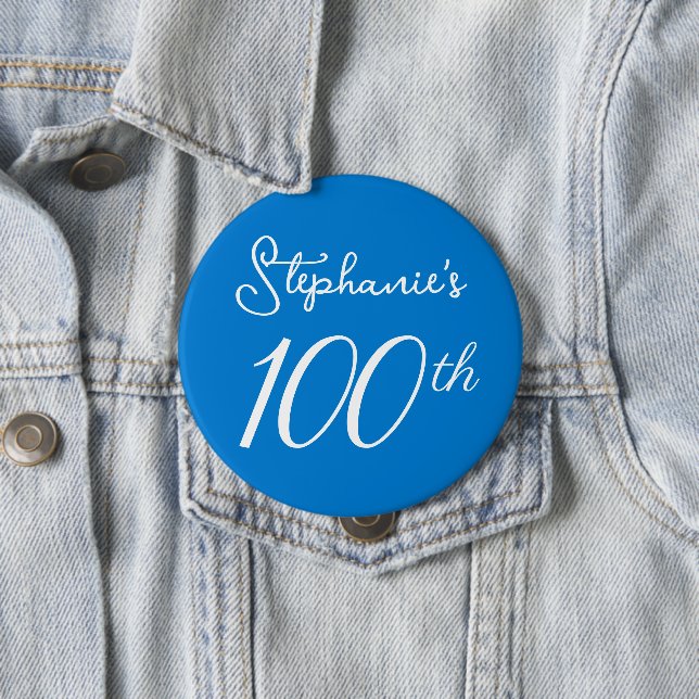 Chapa Redonda De 10 Cm Elegante Monograma Azul 100 cumpleaños (In situ)