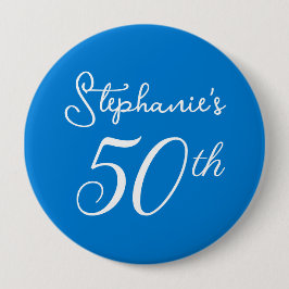Chapa Redonda De 10 Cm Elegante Monograma Azul 50 cumpleaños