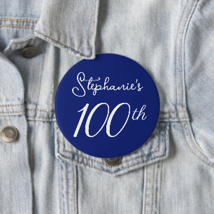 Chapa Redonda De 10 Cm Elegante Monograma Azul de la Armada 100 cumpleaño
