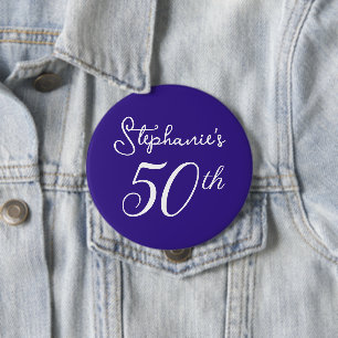Chapa Redonda De 10 Cm Elegante Monograma Púrpura Fiesta de cumpleaños 50