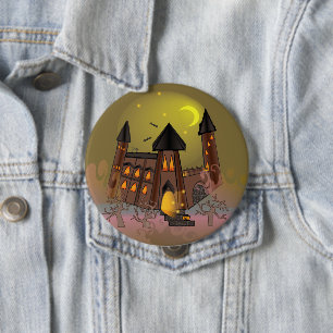 Chapa Redonda De 10 Cm Espumosa casa de brujas de Halloween y castillo de