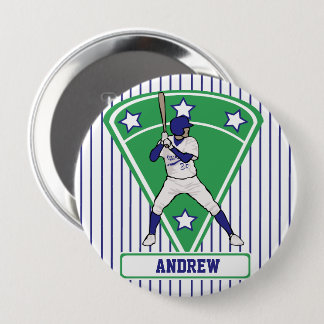 Chapa Redonda De 10 Cm Estrella azul de la batería de béisbol personaliza