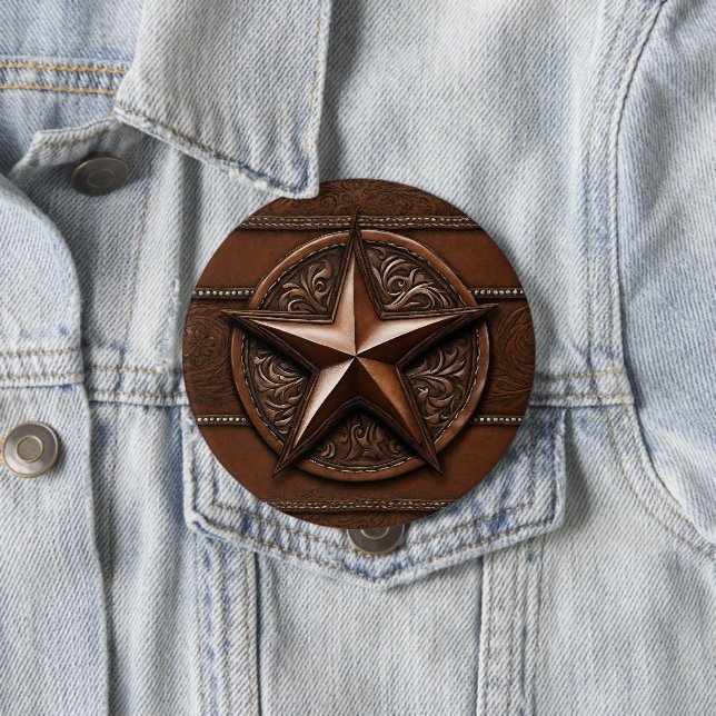 Chapa Redonda De 10 Cm Estrella de Texas Rústica de Cowboy Brown (In situ)