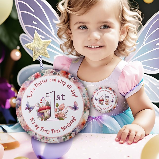 Chapa Redonda De 10 Cm Fairy First Birthday Fairycore Birthday Girl (Fairy First Birthday Party Birthday Girl Button)