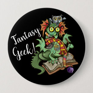 Chapa Redonda De 10 Cm Fan Dragon "Fantasy Geek"