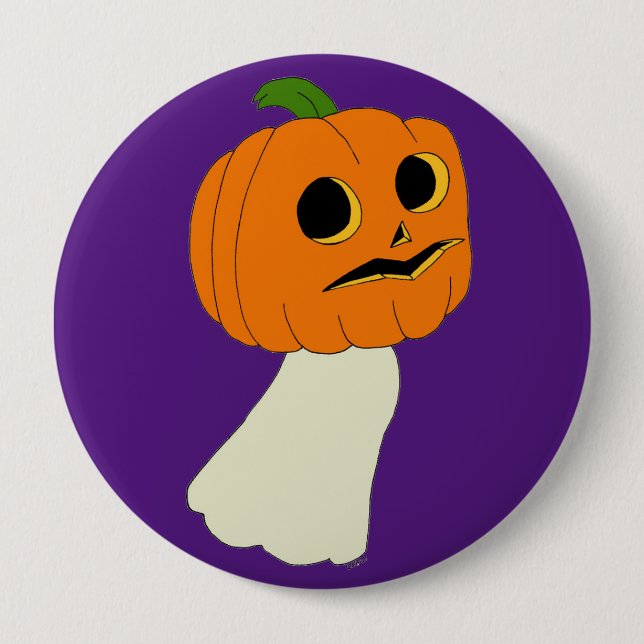Chapa Redonda De 10 Cm Fantasma de cabeza de calabaza (Anverso)
