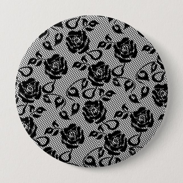 Chapa Redonda De 10 Cm Faux Black Lace Rosa Fishnet Button Gift (Anverso)