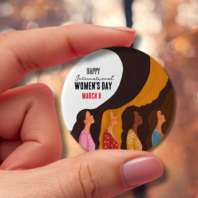 Chapa Redonda De 10 Cm Fel (Happy Women's Day Sunset Women Profile Button )