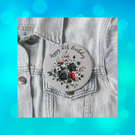 Chapa Redonda De 10 Cm Felices 50 años Rosas rojos y negros |