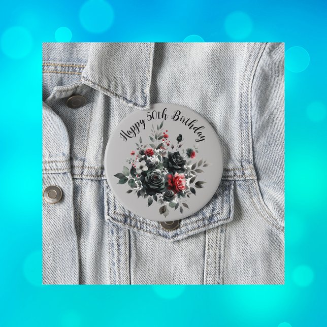 Chapa Redonda De 10 Cm Felices 50 años Rosas rojos y negros | (Subido por el creador)