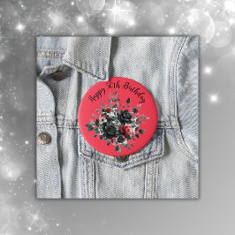 Chapa Redonda De 10 Cm Felices 50 años Rosas rojos y negros |