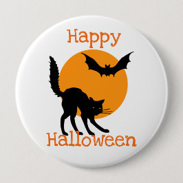 Chapa Redonda De 10 Cm Felices Halloween Black Cat y Bat