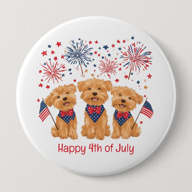 Chapa Redonda De 10 Cm Feliz 4 De Julio Yorkie Dogs (Anverso)