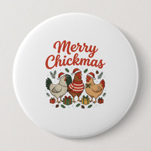 Chapa Redonda De 10 Cm Feliz Chickmas Navidad de Pollo