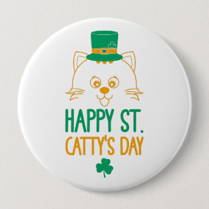Chapa Redonda De 10 Cm Feliz Día de Santa Catty - lindo gato Leprechaun