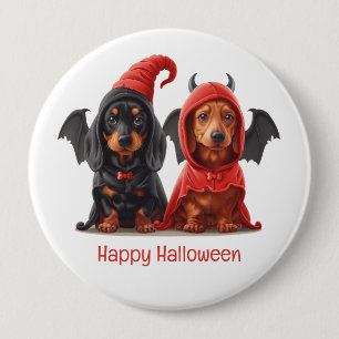Chapa Redonda De 10 Cm Feliz Halloween Dachshund Perros Devil Bat
